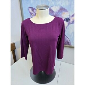 Eileen Fisher‎ Women's Petite S Purple Wine 3/4 Sleeve Stretch Jersey T-Shirt